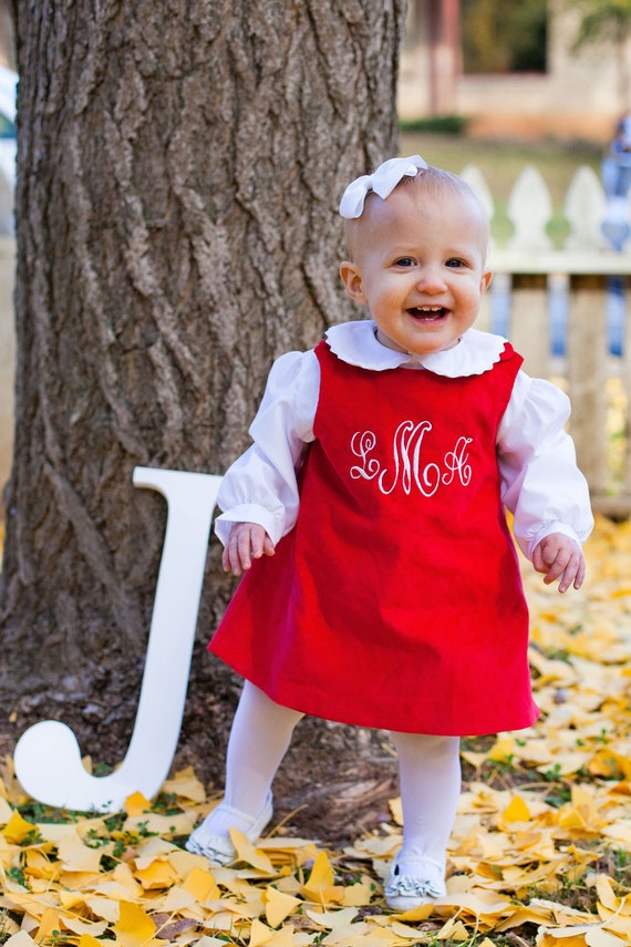 Girls Monogrammed Red Jumper Dress 