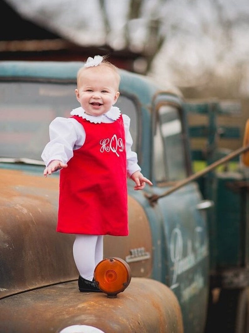 Girls Monogrammed Red Jumper Dress