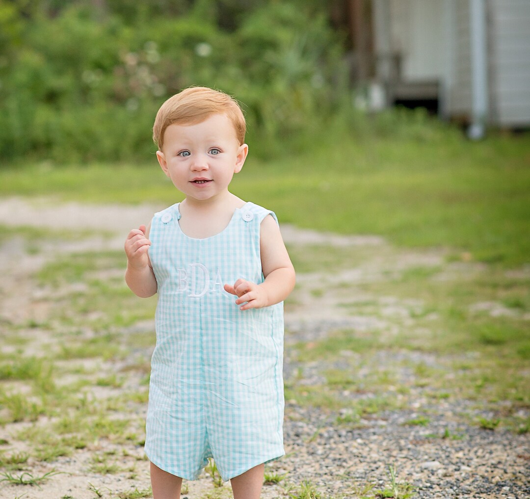 Proper Peony Boys Jon Jon - Light Blue Gingham - Mouse Ears