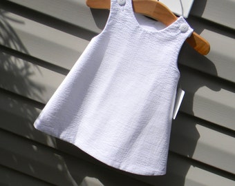 Toddler Girls White Seersucker A Line Dress, Add Monogram with purchase of Monogram Upgrade Dress, White Seersucker Dress