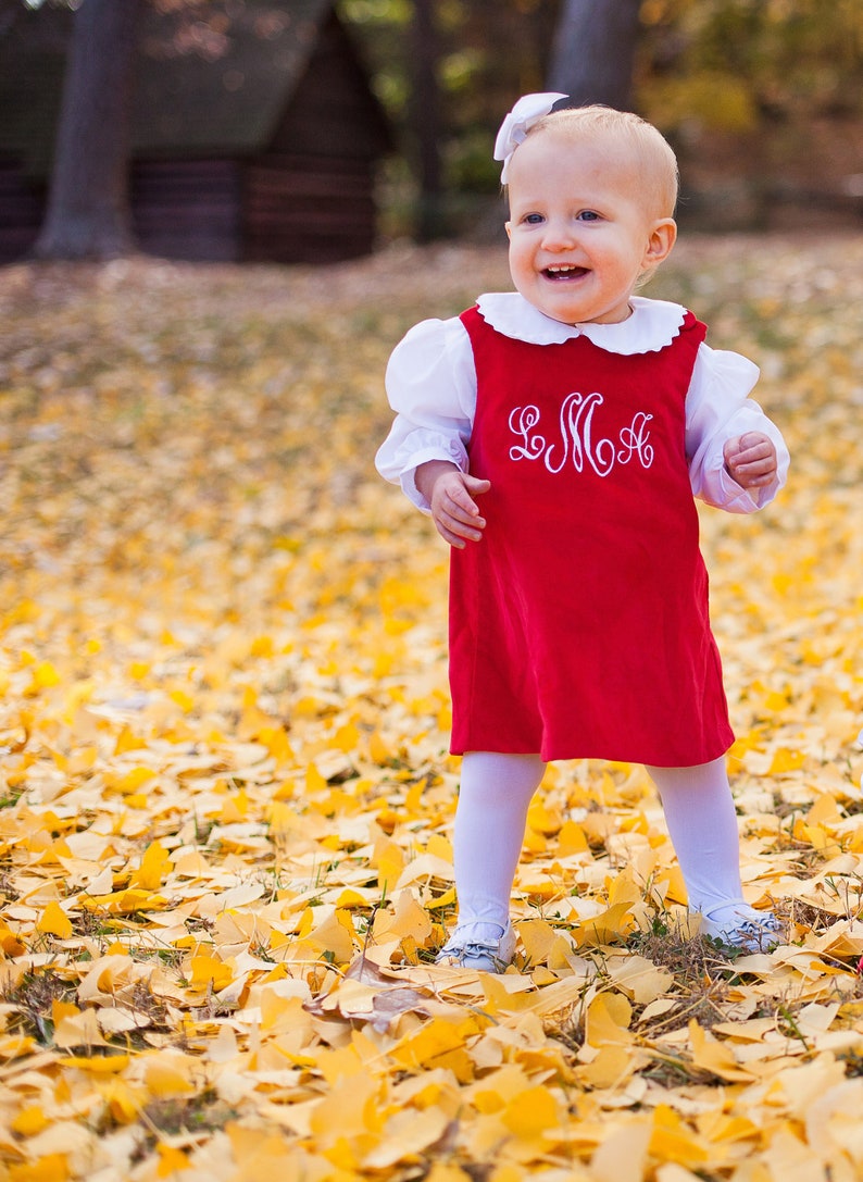 Girls Monogrammed Red Jumper Dress