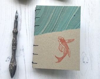 A6 weekly planner 2024, 2025, 2026, custom date, Coptic binding, koi carp