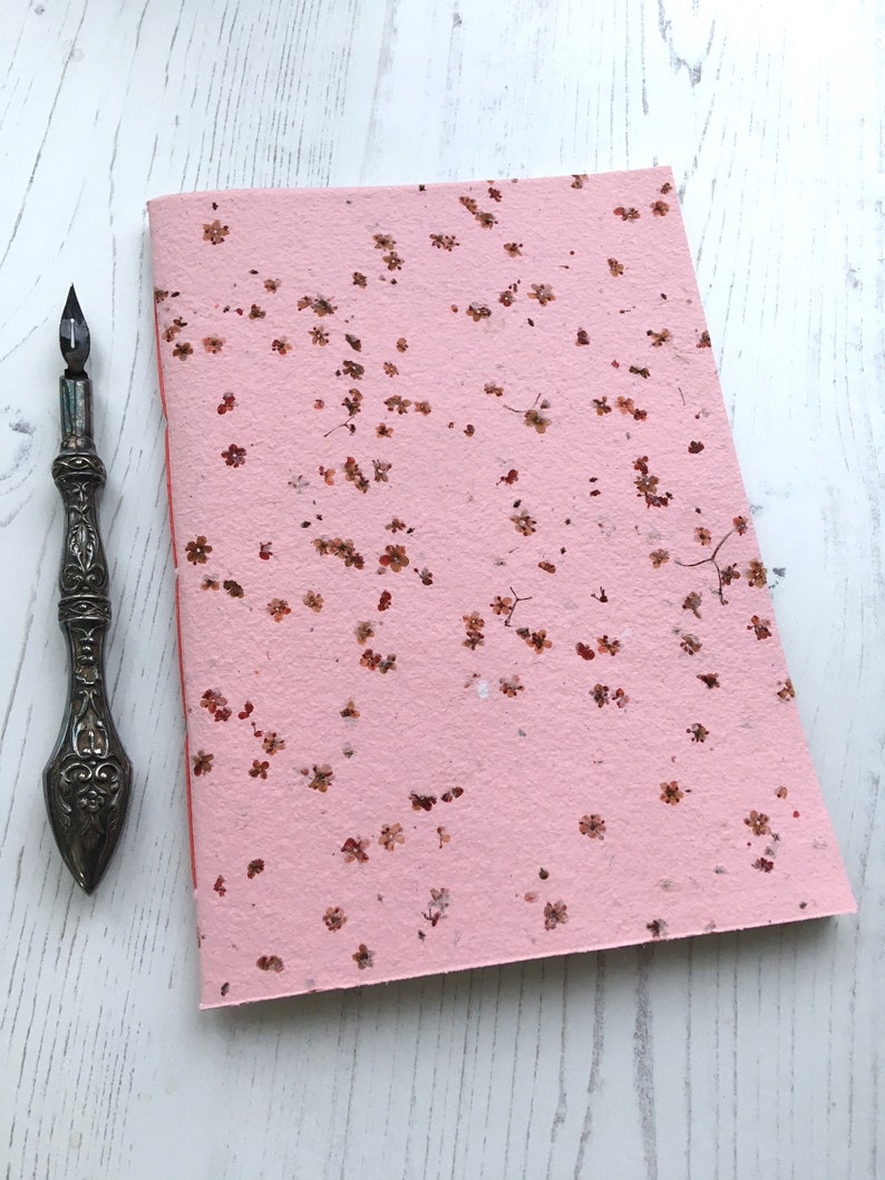 A5 handmade paper soft cover notebook Pink elderflower