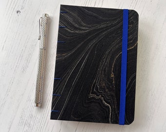 A6 thick journal, lined, dotted, blank, marbled paper, Coptic binding