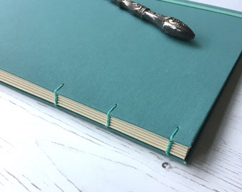 A4 blank journal, recycled paper, bookcloth notebook, Coptic binding