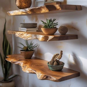 Live Edge Teak Root Floating Shelf – Rustic Wood Wall Shelf for Plants, Book, Bathroom, Bedroom, Kitchen, Living Room, Nursery, Office