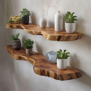 Live Edge Teak Root Floating Shelf: Rustic Wood Wall Decor