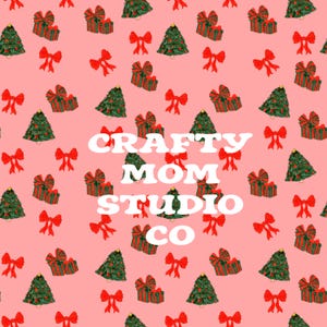 Christmas Seamless Pattern, Red Bows, Christmas Trees & Gift Boxes, Holiday Digital Paper, Festive Scrapbook Background, Xmas Sublimation