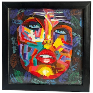 Original Abstract Face Painting—Framed Acrylic Portrait—Colorful Modern Wall Art—Bold Home Decor—One-of-a-Kind Gift—Limited Edition Artwork