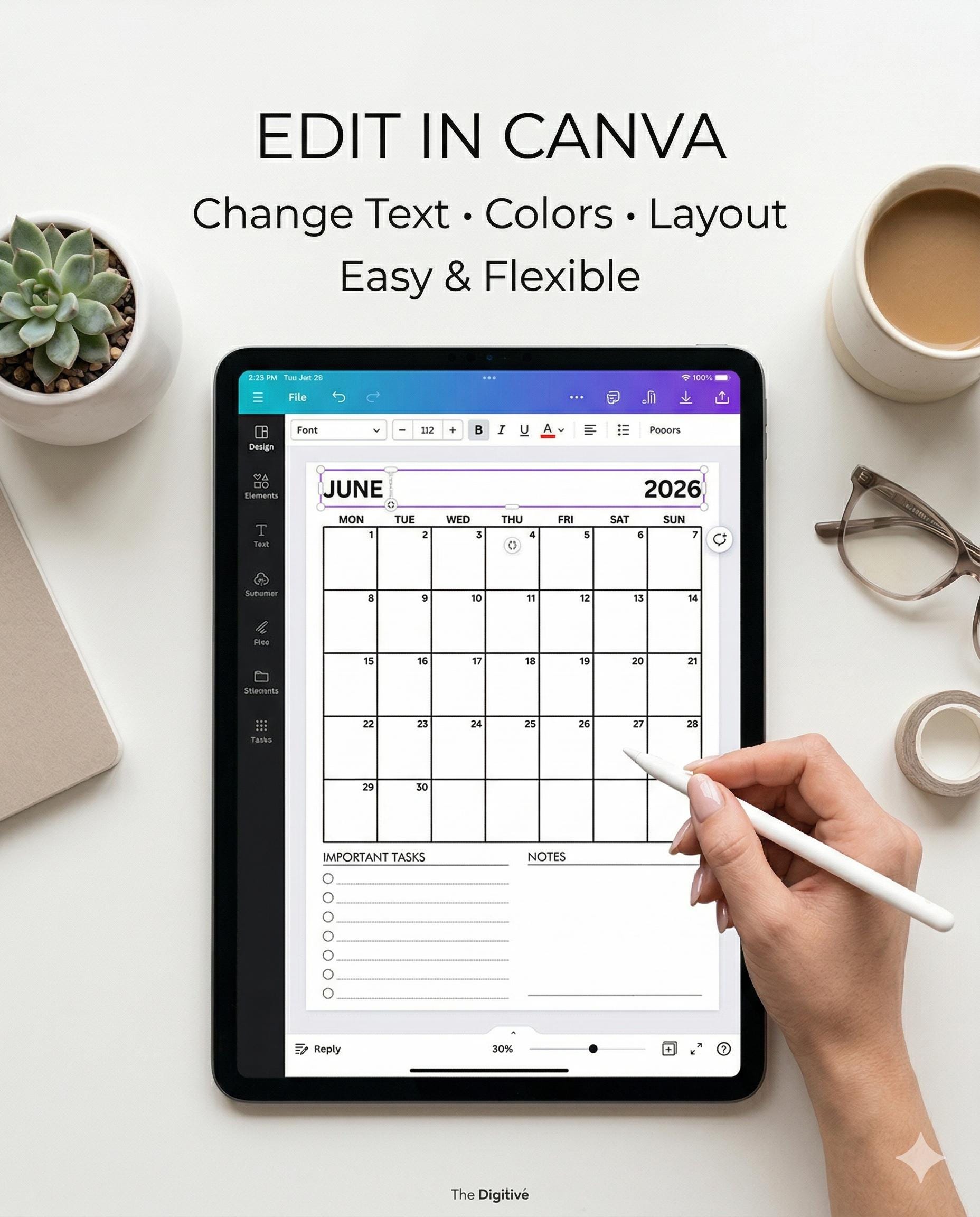 2026 Monthly Planner Printable: Minimalist, Canva Editable, Quarterly