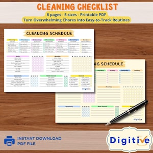 Printable Cleaning Schedule & Checklist Bundle: Daily, Weekly, Spring Cleaning (PDF Download)