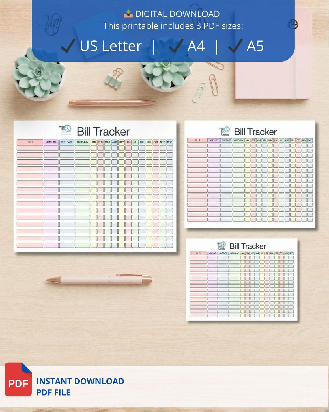 Editable Yearly Bill Payment Tracker Printable, Monthly Bills PDF ...