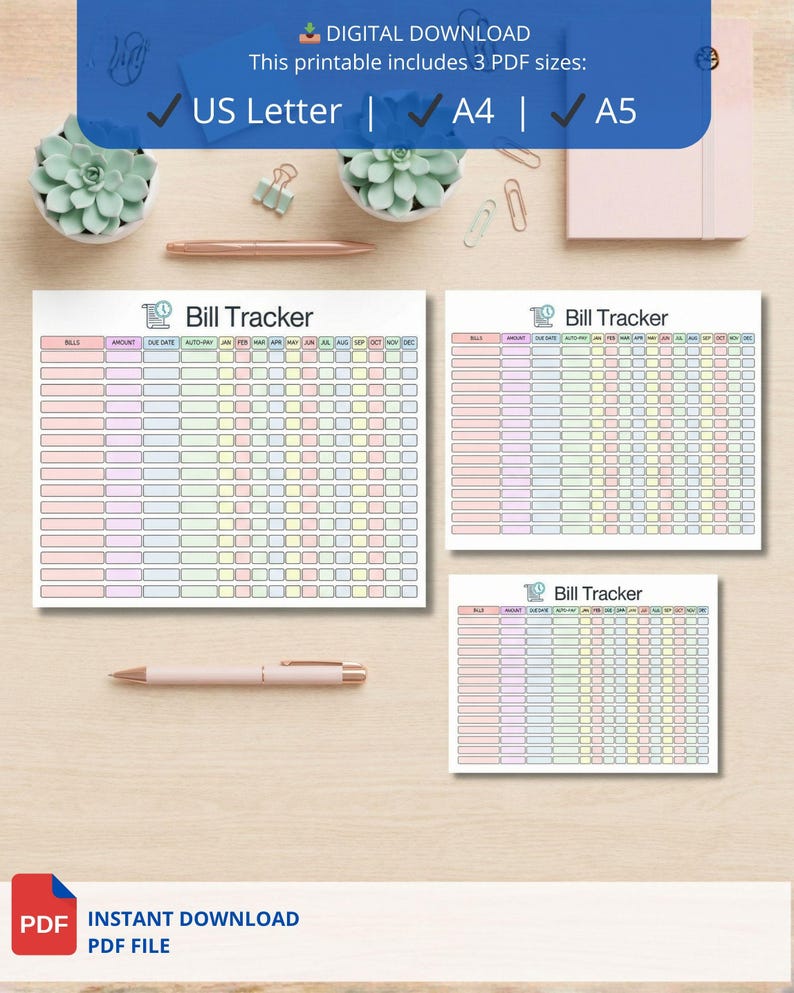 Editable Yearly Bill Payment Tracker Printable, Monthly Bills PDF ...