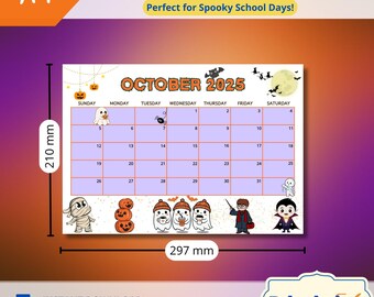 Agenda di Halloween per bambini: calendario stampabile di ottobre 2025 (download digitale)