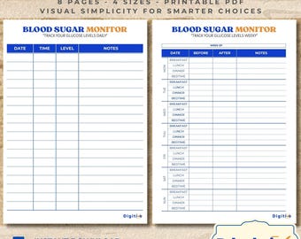 Printable Blood Sugar Tracker | Diabetes Journal, Health Planner (PDF)