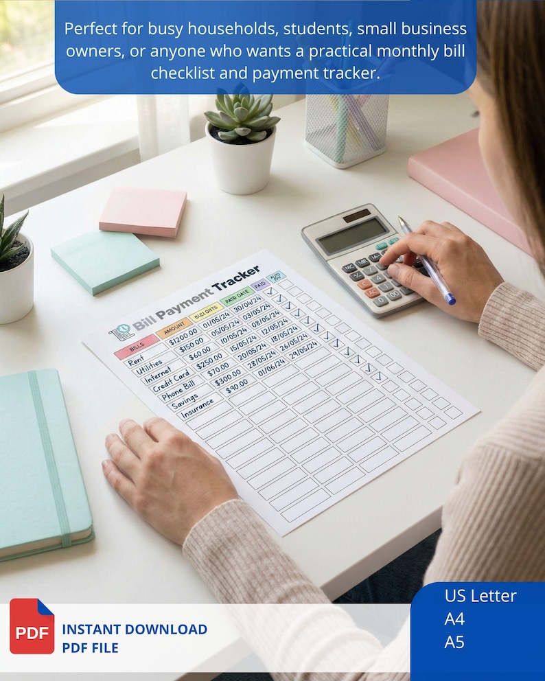 Editable Bill Payment Tracker Printable Monthly Expense Log A4 A5 ...