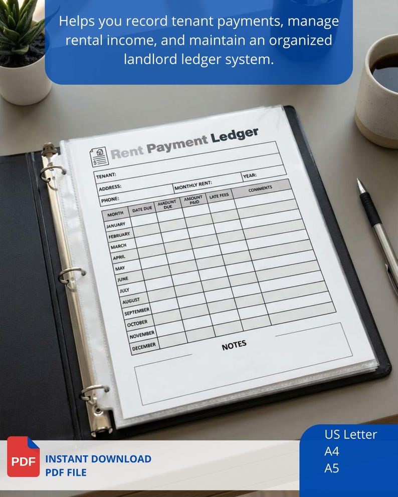 Landlord Rent Payment Ledger, Property Management Tracker (A4, A5 ...