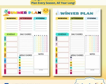 Kids Summer Activity Planner Printable: Daily & Weekly Schedule (Digital Download)