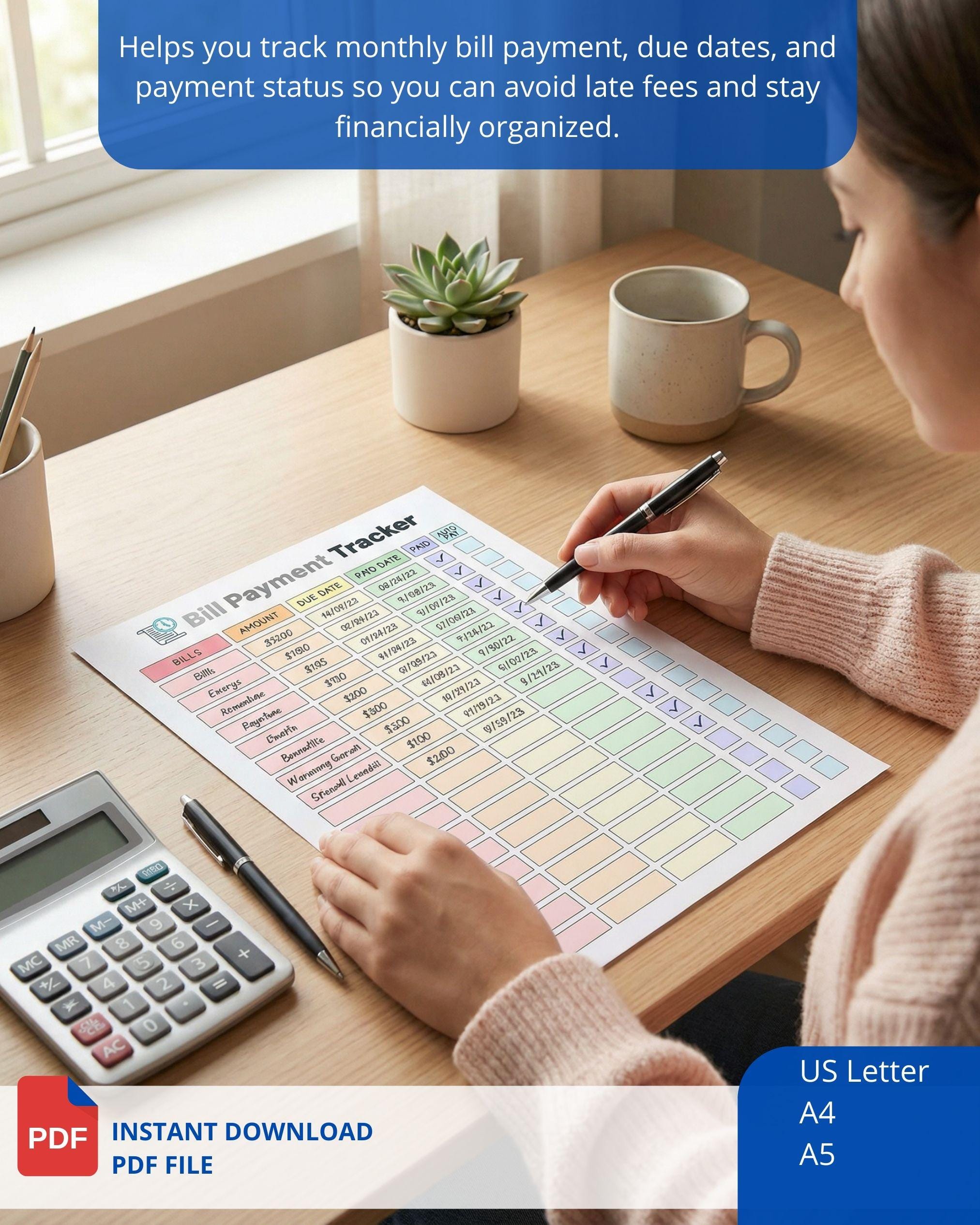 Editable Bill Payment Tracker Printable Monthly Expense Log A4 A5 ...