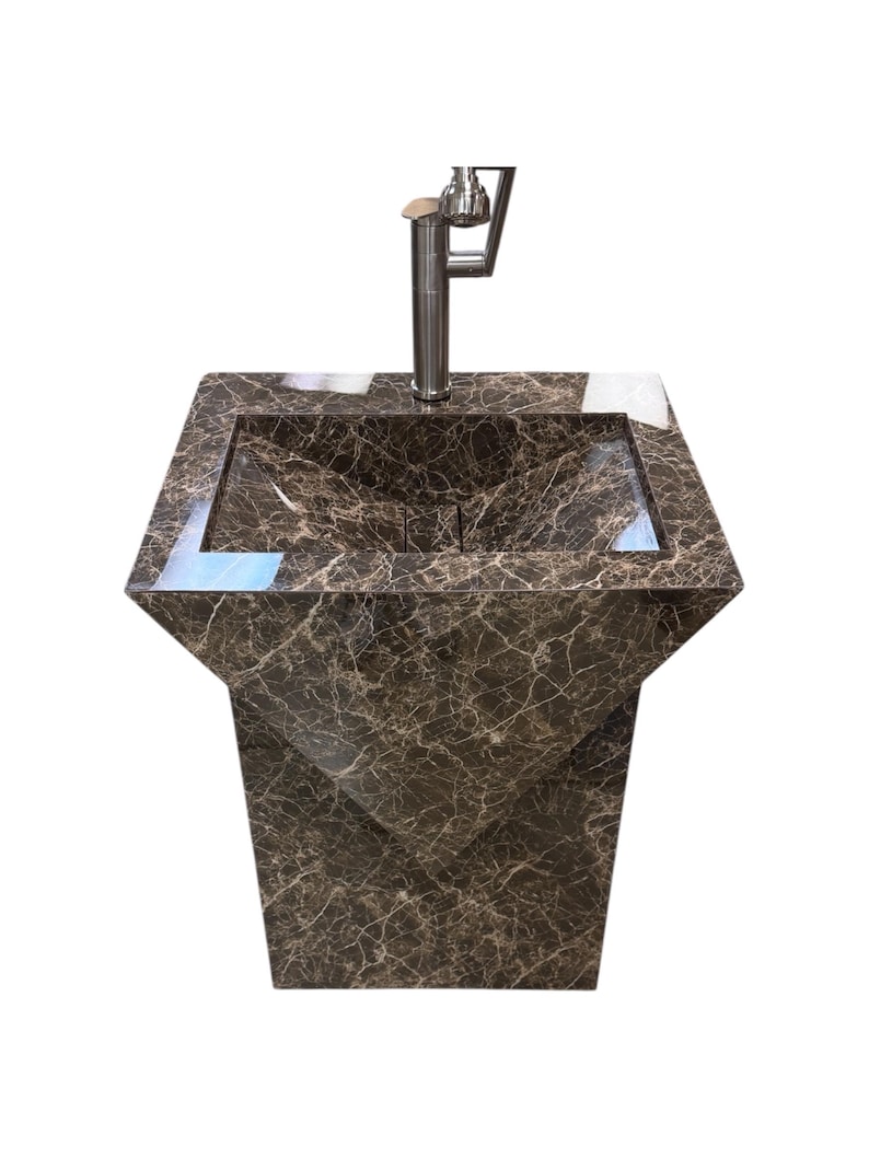 Handcrafted Dark Marble Porcelain Pedestal Sink | Hourglass Geometric ...