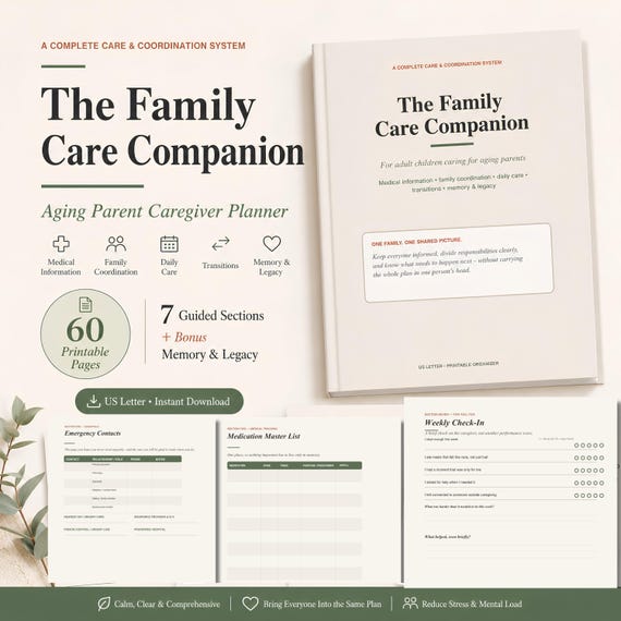 Aging Parent Caregiver Planner | Family Care Coordination Binder (PDF Download)