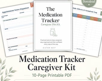 Medication Tracker Caregiver Kit, Printable Log, Refill Planner (PDF)