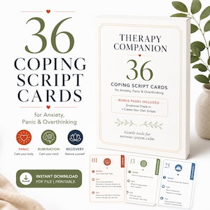 36 Coping Script Cards for Anxiety, Panic Relief (Digital Download)