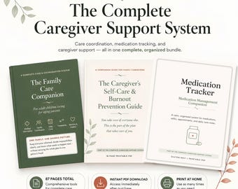 Caregiver Support Bundle, Aging Parent Care Organizer, Medication Tracker, Self-Care Guide (PDF)