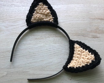 Cat Fox or Wolf Ear Headband - Black and Tan - One Size Fits Most