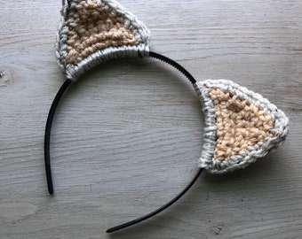 Cat Fox or Wolf Animal Ear Headband - Heathered Cream Oatmeal and Tan  - One Size Fits Most