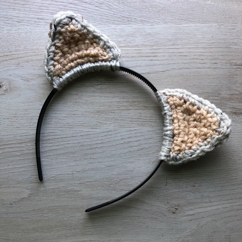 One Size Fits Most Cat Fox or Wolf Animal Ear Headband Heathered Cream Oatmeal and Tan