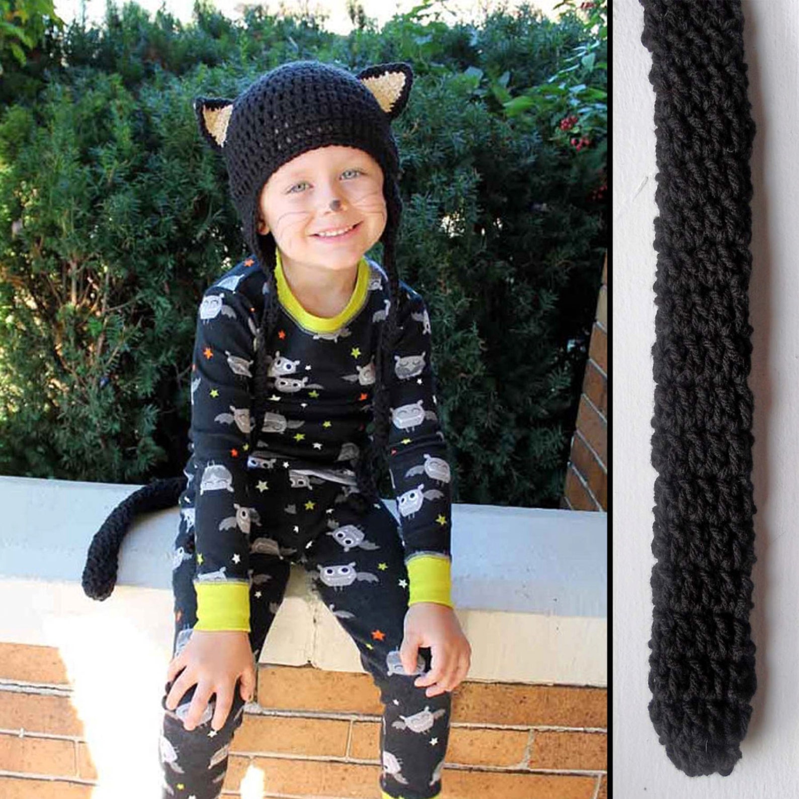 Kids Cat Costume Halloween Crochet Earflap Hat and Tail Set Etsy