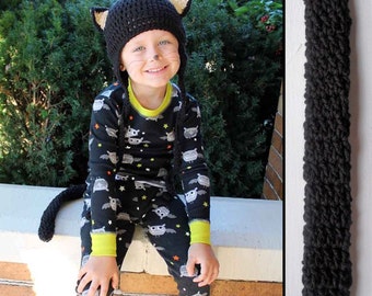 Kids Cat Costume Halloween Crochet Earflap Hat and Tail Set - Childrens Accessories by Julian Bean