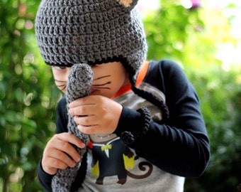 Kids or Adult Kitty Cat Crochet Earflap Hat and Tail Set Halloween Costume - Childrens Accessories by Julian Bean