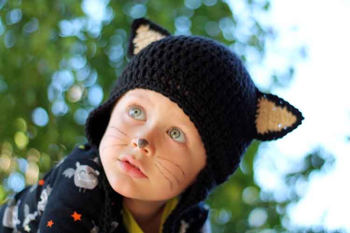 Kids Cat Costume Halloween Crochet Earflap Hat and Tail Set Etsy