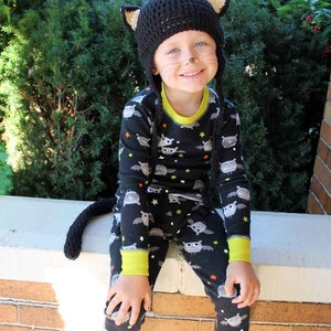 Kids Kitty Cat Halloween Costume Crochet Earflap Hat and Tail Set Childrens Accessories by Julian Bean image 2