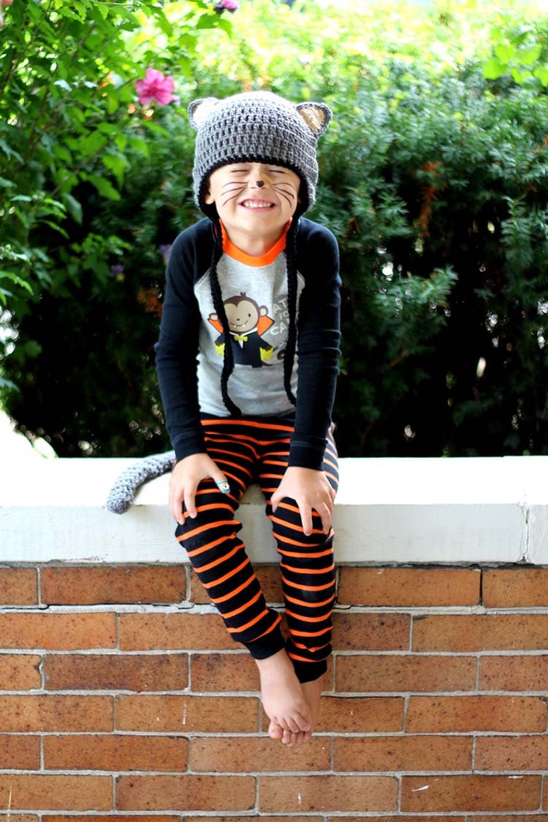 Kids or Adult Kitty Cat Crochet Earflap Hat and Tail Set Halloween Costume Childrens Accessories by Julian Bean image 2