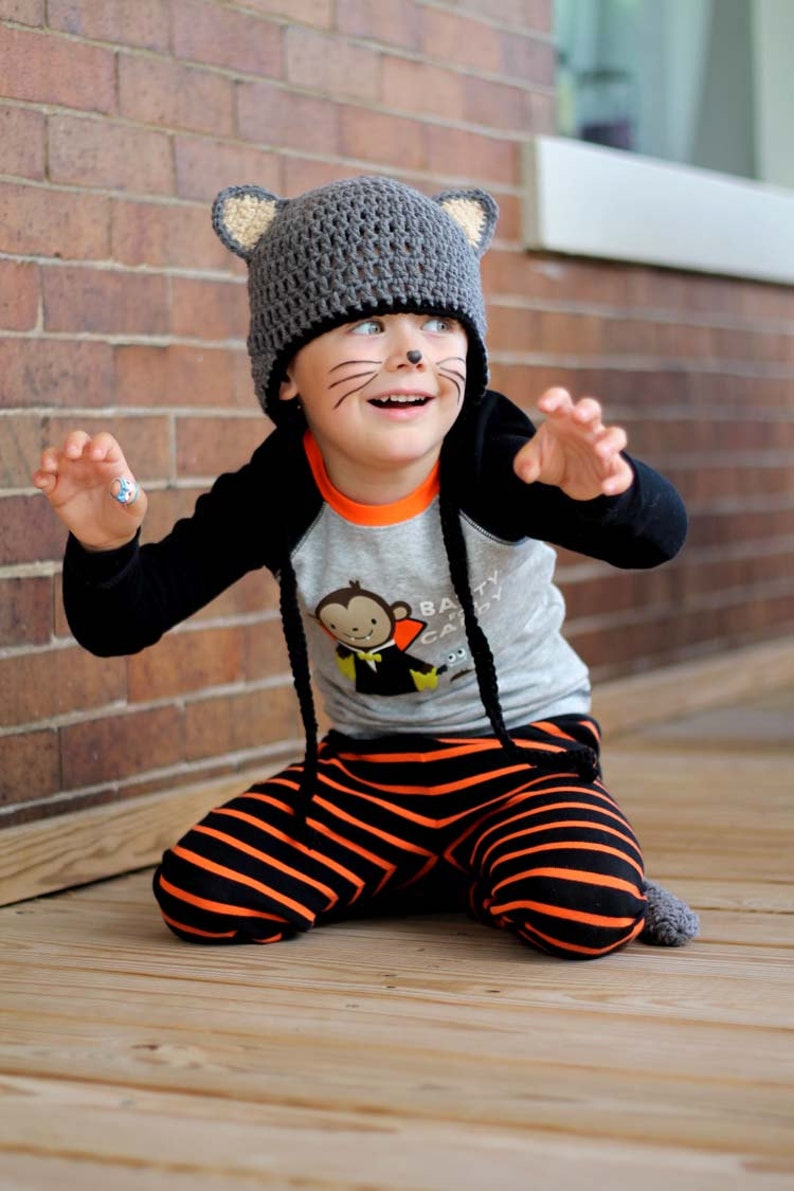 Kids Kitty Cat Halloween Costume Crochet Earflap Hat and Tail Set Childrens Accessories by Julian Bean image 5