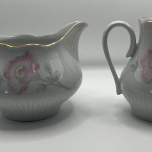 Vintage JLMenau GDR Creamer & Sugar Bowl Set – Pink Floral Gold Trim Porcelain – Graf von Henneberg East German China