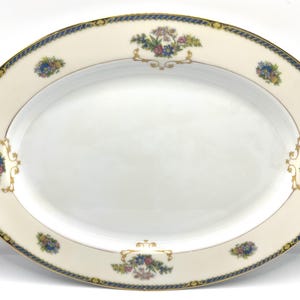 Vintage Noritake Romance 5777 Oval Serving Platter – 13.75” Floral China with Blue & Gold Trim – Made in Japan (1955-1962)