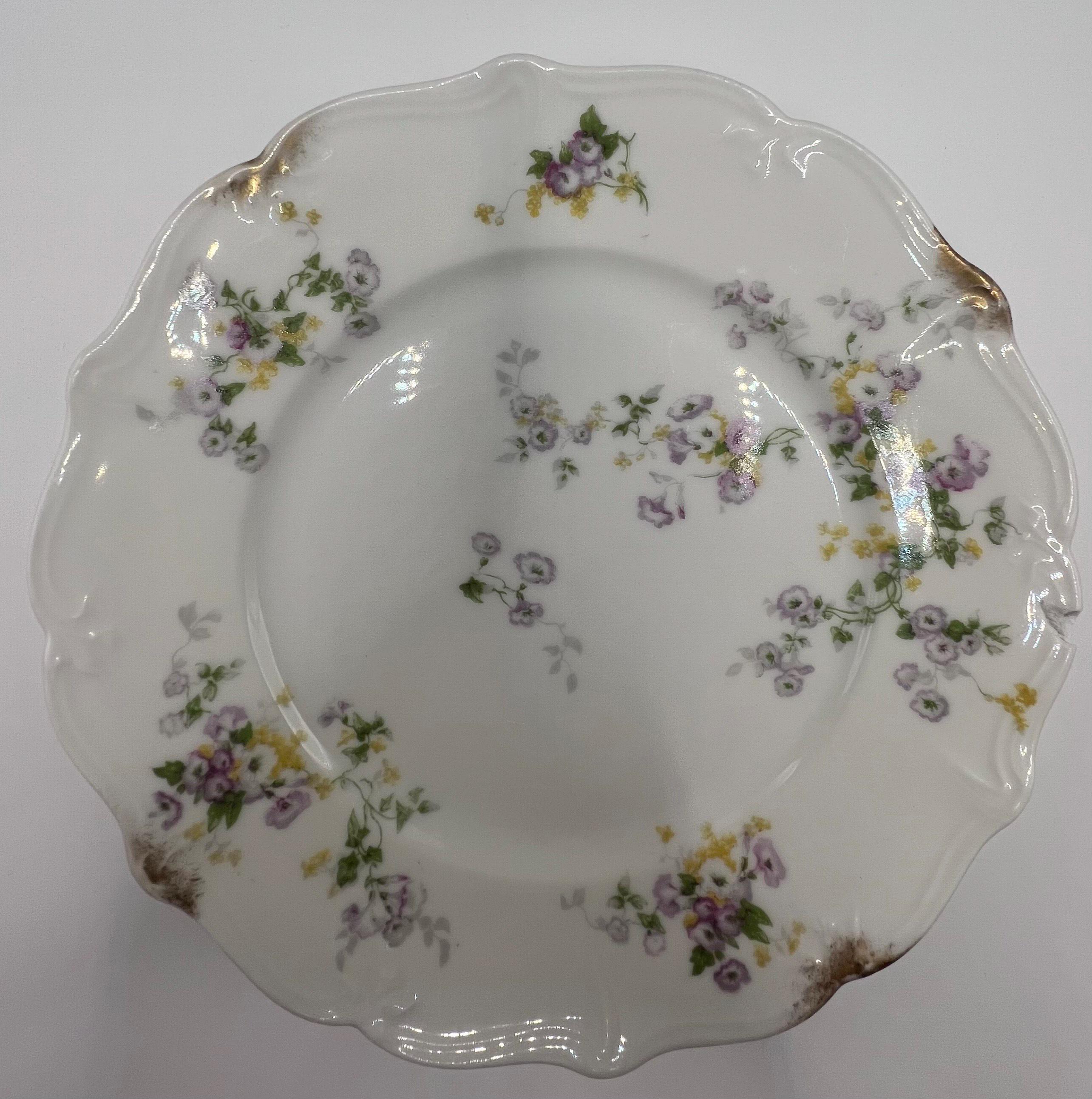 Vintage G. Ahrenfeldt Limoges France Plate – Purple Floral – Scalloped Gold Trim – Chipped – Sold Individually