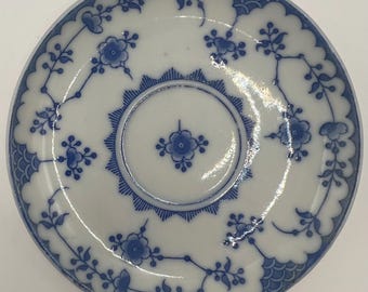 Vintage Japanese Blue & White Floral Saucer – Made in Japan – Mid-Century Porcelain – Globe Mark