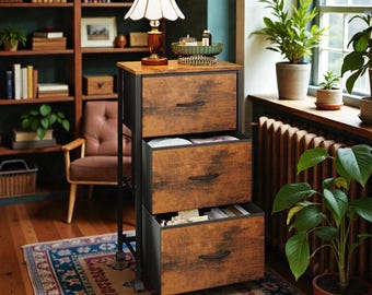 3 Drawer Fabric Dresser Storage Nightstand with Wood Top for Bedroom Closet Organizer
