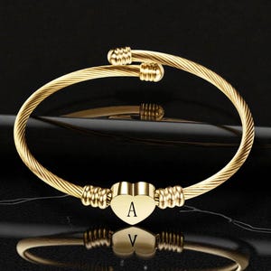 Premium Gold or Silver Letter Bracelet – Personalized Initial Adjustable Cuff Bangle for Women, Minimalist Jewelry Gift, Free Shipping