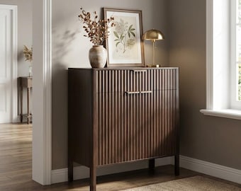 Fluted Buffet Cabinet with Storage, Modern Walnut Sideboard Credenza, Wood Accent Cabinet with Drawer & Doors for Entryway