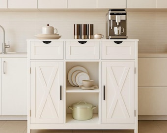 Coffee Bar Cabinet – Sideboard with Drawers, Adjustable Shelves
