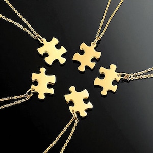 Gold Puzzle Piece Necklace Set (2 Pieces) – Matching Jigsaw Pendants for Couples, Friends, or Family, Symbol of Connection, Free Shipping