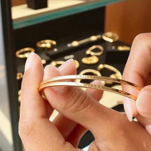 Custom Name Gold Cuff Bracelet – Engraved Stainless Steel Bangle for Women, Minimalist Jewelry Gift, Adjustable Fit, Free Shipping