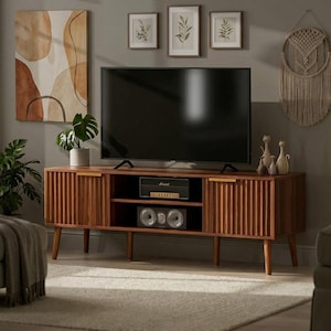 Mid Century TV Stand Fluted Media Console Storage Cabinet Entertainment Center for Living Room