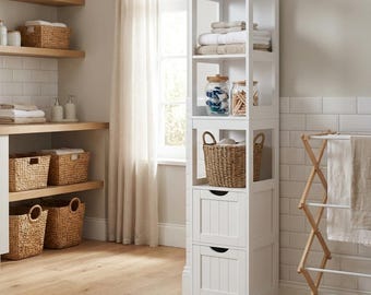 Narrow Corner Storage Cabinet, Forest Green MDF Bathroom Organizer, Small Space Unit
